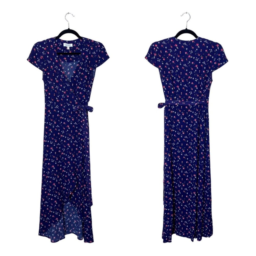& Other Stories Deep Purple Floral Wrap Midi Dress Size 4
